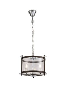 Nolan Single 36cm Pendant 3 Light E14 Brown Oxide/Polished Chrome/Clear Glass