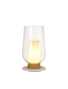 Nora Table Lamp, 1 Light E27, White/Wood/Clear Glass With Frosted Inner