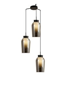 Nora 53.4cm Round Pendant, 3 Light Adjustable E27, Black/Black Marble/Chrome Glass With Frosted Inner