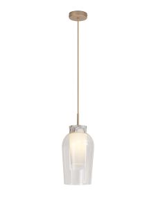 Nora 18cm Single Pendant, 1 Light Adjustable E27, Gold/White/Clear Glass With Frosted Inner