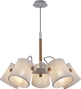 Nordica II Position Pendant 5 Light 5x23W E27, White/Beech With White Shades