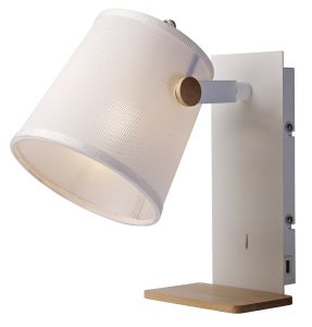 Nordica II Position Switched Wall Light With USB Socket, 1x23W E27, White/Beech With White Shade