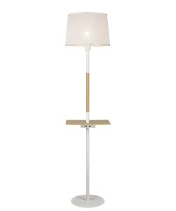 Nordica II Floor Lamp With USB Socket, 1x23W E27, White/Beech With White Shade