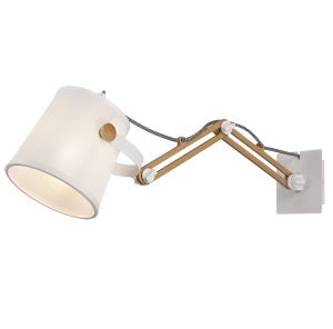 Nordica II Position Extendable Wall Light, 1x23W E27, White/Beech With White Shade