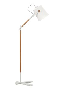 Nordica Floor Lamp With White Shade 1 Light E27, Matt White/Beech With Ivory White Shade
