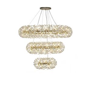 Riptor 3 Tier 60cm + 1m + 1.4m Pendant, 12 + 26 + 36 Light G9 French Gold/Crystal, Item Weight: 37.6kg