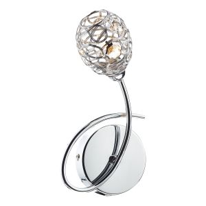 Numero 1 Light G9 Polished Chrome Wall Light With Pull Switch C/W Metal Intrwoven Shade With Crystal Detail
