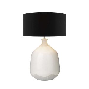 Nushrah 1 Light E27 two Tone White Ceramic Table Lamp With Inline Switch C/W Sword Black Cotton 40cm Drum Shade