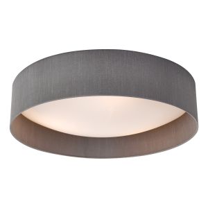 Nysa 3 Light E27 Grey Faux Silk Flush Ceiling Light C/W 60cm Shade