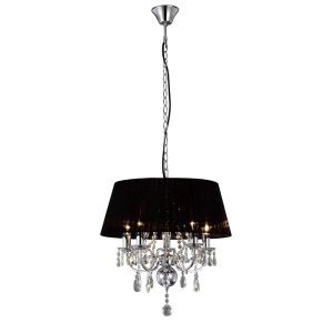 Olivia Pendant With Black Shade 5 Light E14 Polished Chrome/Crystal