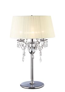 Olivia Table Lamp With Ivory Ccrain Shade 3 Light E14 Polished Chrome/Crystal
