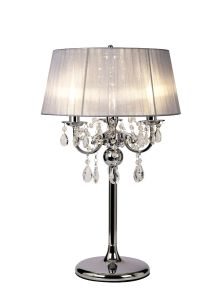Olivia Table Lamp With Grey Shade 3 Light E14 Polished Chrome/Crystal