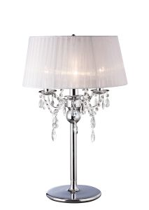 Olivia Table Lamp With White Shade 3 Light E14 Polished Chrome/Crystal
