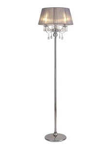 Olivia Floor Lamp With Grey Shade 3 Light E14 Polished Chrome/Crystal, NOT LED/CFL Compatible