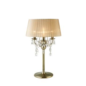 Olivia Table Lamp With Soft Bronze Shade 3 Light E14 Antique Brass/Crystal