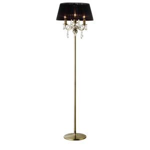 Olivia Floor Lamp With Black Shade 3 Light E14 Antique Brass/Crystal