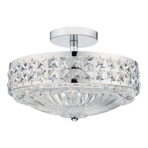 Olona 3 Light E14 Polished Chrome Semi Flush Ceiling Light With Crystal Beads And Clear Glass Diffuser