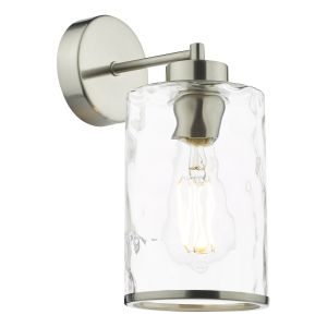 Olsen 1 Light E27 Satin Nickel Wall Light With Clear Dimpled Glass Shade