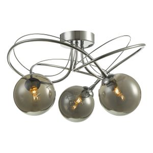 Onawa 3 Light G9 Polished Chrome Semi Flush Ceiling Fitting C/W Smoked Glass Shades