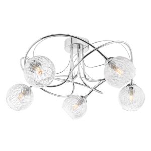 Onawa 5 Light G9 Polished Chrome Semi Flush Ceiling Fitting C/W Clear Glass Shade & Inner Wire Detail
