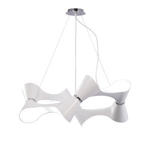 Ora 80cm Pendant 8 Twisted Round Light E27, Gloss White / White Acrylic / Polished Chrome, CFL Lamps INCLUDED