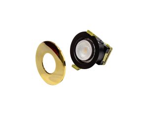 Orbio 8W, 90mA, Dimmable CCT LED Fire Rated Downlight, With Brass Fascia, Cut Out: 70mm, 900lm, 60° Deg, IP65 DRIVER INC., 5yrs Warranty