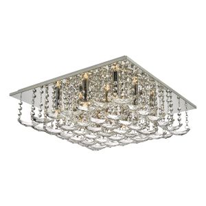 Orella 9 Light G9 Polished Chrome Square Flush Fitting With Curved Faceted Crystals