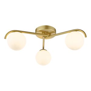 Orlena 3 Light G9 Satin Gold Flush Ceiling Light With Opal Glass Shades