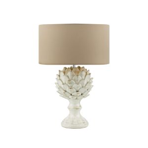 Orris 1 Light E27 Antique Ccrain Table Lamp With Inline Switch C/W Hilda Taupe Faux Silk 40cm Drum Shade