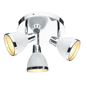 Osaka 3 Light  E14 Gloss White With Polished Chrome Detail Adjustable Flush Ceiling Spotlight