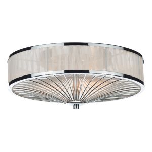 Oslo 3 Light E27 Polished Chrome Flush Fitting Wardleyed In Sheer, Faux Organza Ribbon In Ivory