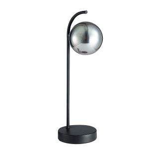 Zanetto 1 Light G9 Black Touch Table Lamp C/W Smoked Glass Globe Shade