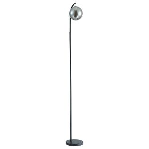Zanetto 1 Light G9 Black Floor Lamp With Foot Switch C/W Smoked Glass Globe Shade