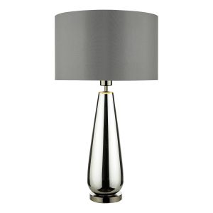 Otto 1 Light E27 Black Chrome Glass Table Lamp With Inline Switch C/W Smoked Grey Shade