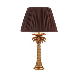 Palm 1 Light B22 Gold Palm Tree Design Table Lamp With Inline Switch C/W Ulyana Burgundy Faux Silk Pleated 40cm Shade