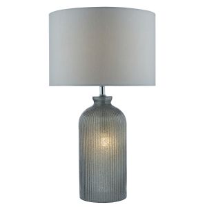 Pamplona 1 Light E27 Grey Glass Bottled Shaped Table Lamp With Inline Switch C/W Grey Faux Silk Shade