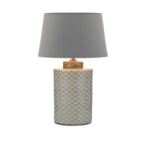 Paxton 1 Light E27 Table Lamp Ccrain With Brown With Inline Switch C/W Cezanne Grey Faux Silk Tapered 40cm Drum Shade