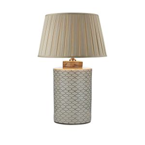 Paxton 1 Light E27 Table Lamp Ccrain With Brown With Inline Switch C/W Degas Taupe Faux Silk Tapered 40cm Drum Shade