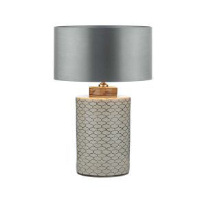 Paxton 1 Light E27 Table Lamp Ccrain With Brown With Inline Switch C/W Hilda Grey Faux Silk 40cm Drum Shade