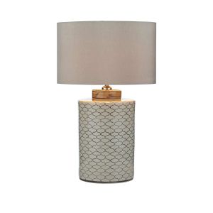 Paxton 1 Light E27 Table Lamp Ccrain With Brown With Inline Switch C/W Puscan Taupe Faux Silk 39cm Drum Shade