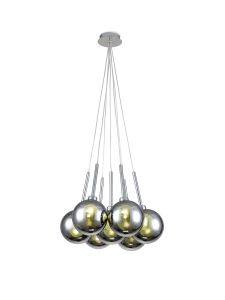 Penton Cluster Pendant 1.5m, 7 x G9, Polished Chrome/Chrome/Frosted Type G Shade
