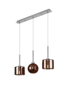 Penton Linear Pendant 2m, 3 x G9, Polished Chrome/Copper/Frosted Type C,G Shade