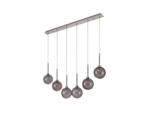 Penton Linear Pendant 2m, 6 x G9, Polished Chrome/Smoked/Frosted Type G Shade