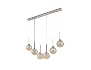 Penton Linear Pendant 2m, 6 x G9, Polished Chrome/Cognac/Frosted Type G Shade