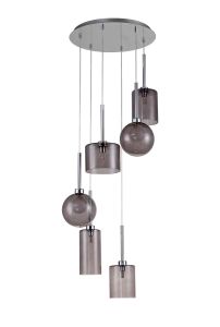 Penton Round Pendant 2.5m, 6 x G9, Polished Chrome/Smoked/Frosted Type A,B,C,G Shade