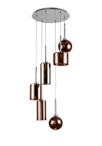 Penton Round Pendant 2.5m, 6 x G9, Polished Chrome/Copper/Frosted Type A,B,C,G Shade