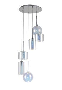 Penton Round Pendant 2.5m, 6 x G9, Polished Chrome/Italisbonscent/Frosted Type A,B,C Shade