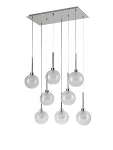 Penton Rectangle Multiple Pendant 2m, 8 x G9, Polished Chrome/Clear/Frosted Type G Shade