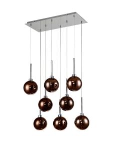 Penton Rectangle Multiple Pendant 2m, 8 x G9, Polished Chrome/Copper/Frosted Type G Shade