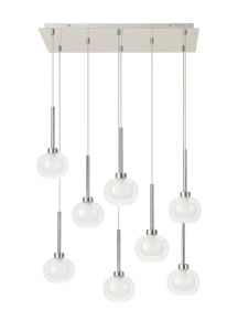 Penton Rectangle Multiple Pendant 2m, 8 x G9, Polished Chrome/Frosted/Clear Type M Shade